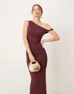 New Look Slinky One Shoulder Maxi Dress In Burgundy For Women 67-dark Burgundy