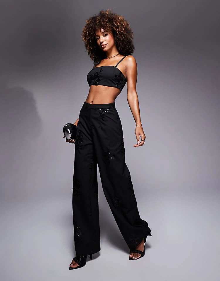 New Look Pinstripe Sequin Trouser Co-ord In Black - Image 3