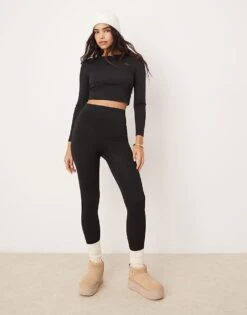 New Look Fleece Lined Seamless Leggings In Black For Women