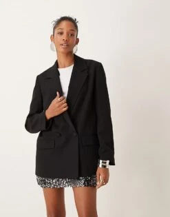 New Look Double Breasted Oversized Blazer In Black For Women