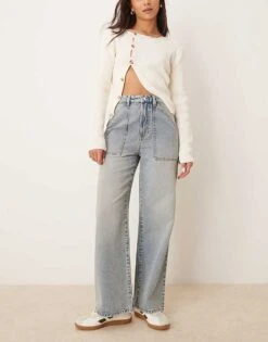 New Look Wide Leg Carpenter Jeans In Blue For Women Light Blue