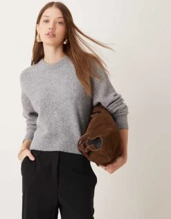 New Look Boucle Fluffy Jumper In Grey For Women