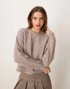 New Look Boucle Fluffy Jumper In Mink For Women Beige