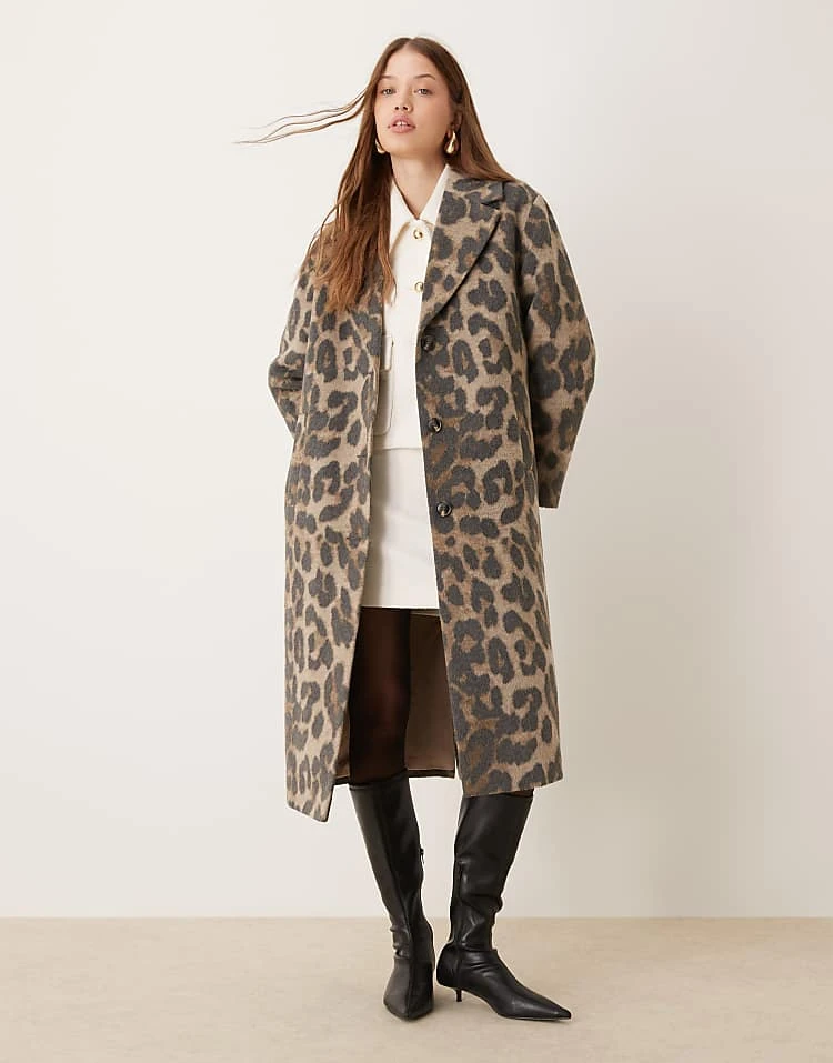 New Look Formal Button Down Coat In Animal Print For Women Brown - Image 5