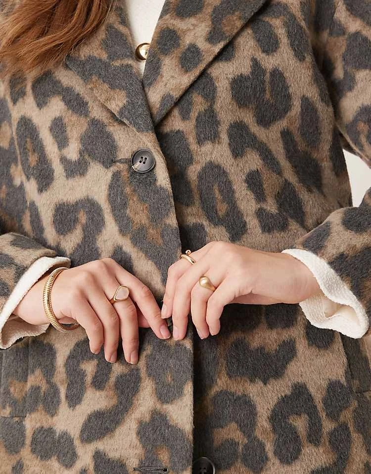 New Look Formal Button Down Coat In Animal Print For Women Brown - Image 3
