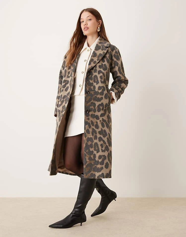 New Look Formal Button Down Coat In Animal Print For Women Brown - Image 4