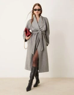 New Look Belted Blanket Coat In Grey For Women