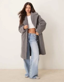 New Look Borg Coat In Grey For Women