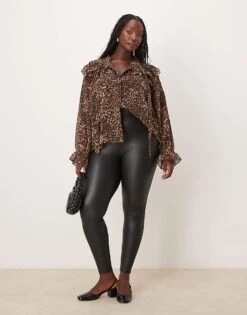 New Look Plus New Look Curve Wet Look Leggings In Black For Women