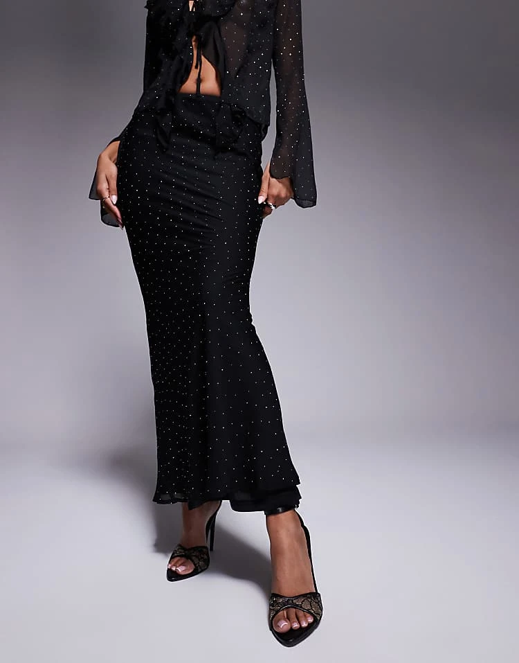 New Look Embellished Blouse & Skirt Co-ord In Black - Image 3