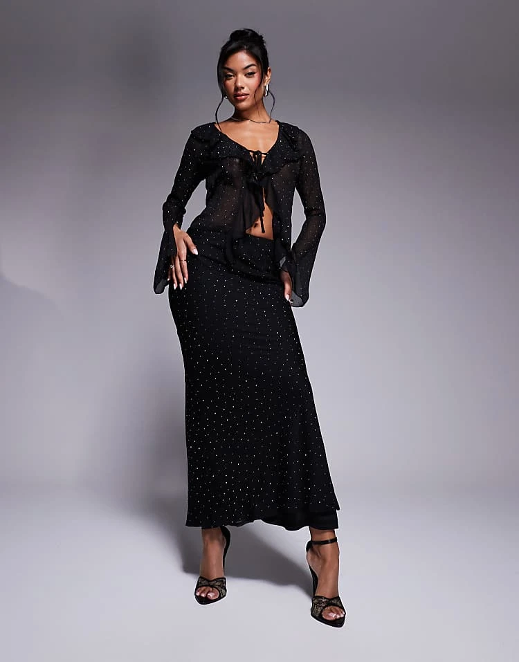 New Look Embellished Blouse & Skirt Co-ord In Black