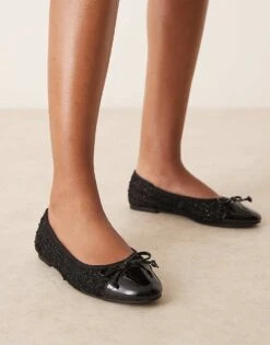 New Look Boucle Toe Cap Ballet Flat In Black For Women