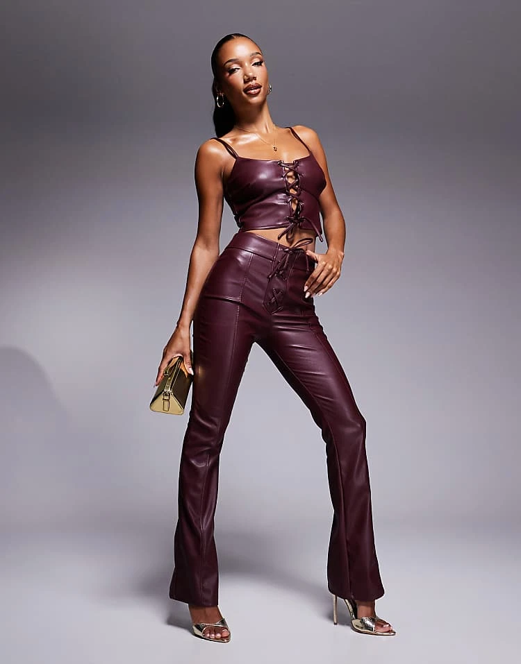 New Look Leather Look Trouser Co-ord In Dark Burgundy - Image 4