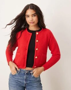 New Look Stitch Pocket Cardigan In Bright Red For Women