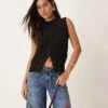New Look Button Up Knitted Vest In Black For Women 01-black | 1