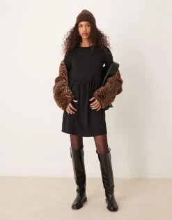 New Look Long Sleeve Jersey Mini Smock Dress In Black For Women