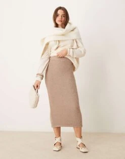 New Look Boucle Midi Skirt In Mink For Women Beige