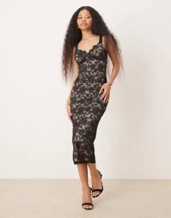 New Look Petite 2 Tone Lace Midi Dress In Black For Women 09-black Pattern