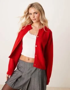 New Look Crew Neck Cardigan In Red For Women 60-bright Red