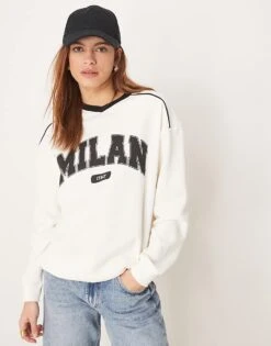 New Look Milan Logo Sweater Jumper In Off White For Women 12-off White