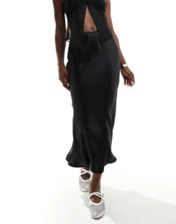New Look Satin Midi Bias Skirt In Black For Women