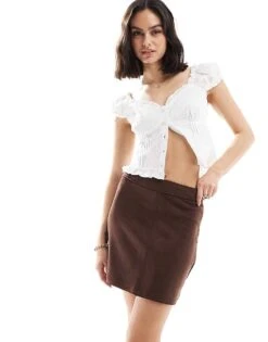 New Look Suedette Mini Skirt In Brown For Women Dark Brown