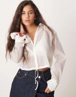New Look Crop Drawstring Waist Shirt In White For Women 10-white