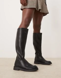 New Look PU Stretch Riding Boot In Black For Women