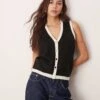 New Look Button Down Knitted Waitcoat In Black For Women
