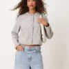 New Look Collarless Button Down Jacket In Grey For Women Light Grey
