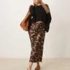 New Look Satin Midi Skirt In Leopard Print For Women 29-brown Pattern