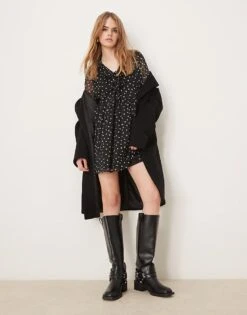 New Look Tie Front Chiffon Mini Dress In Black Spot For Women 09-black Pattern