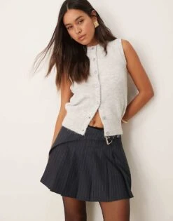 New Look Button Up Knitted Vest In Light Grey For Women