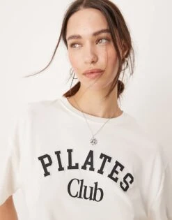 New Look Pilates Club Oversized T-shirt In White For Women