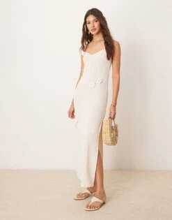 New Look Crochet Flower Maxi Beach Dress In Cream For Women