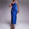 New Look Cowl Neck Satin Midi Dress In Mid-blue For Women Aqua