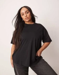 New Look Plus New Look Curve Boxy Tee In Black For Women