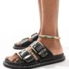 New Look Contrast Stitch Double Strap Sandal In Black For Women