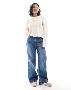 New Look Petite Adalae Wide Leg Jean In Mid Blue For Women