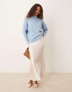New Look Satin Midi Bias Skirt In Mink For Women