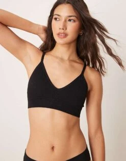 New Look Wide Fit New Look Seamless Rib Bralette In Black For Women