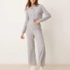 New Look Ribbed 3 Piece Loungewear Co-ord In Grey