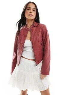 New Look Moto Biker Jacket In Red For Women 60-bright Red | 60