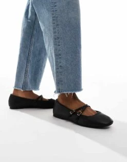 New Look Wide Fit Cross Strap Ballet Flat In Black For Women