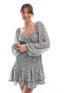 New Look Tiered Ruffle Mini Dress In White Daisy Print For Women Cream Pattern