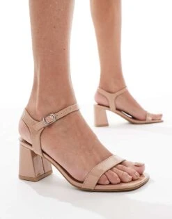 New Look Block Heeled Sandal In Cream For Women Oatmeal