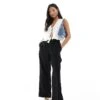 New Look Petite Linen Wide Leg Trousers In Black For Women