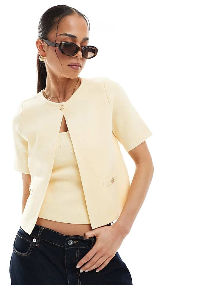 New Look Cardigan & Vest Co-ord In Yellow - Image 2