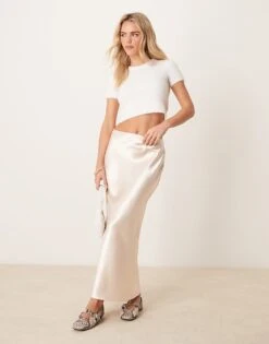 New Look Petite Satin Midi Bias Skirt In Mink For Women