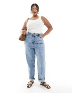 New Look Plus New Look Curve Mom Jeans In Blue For Women Mid Blue